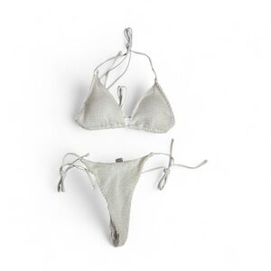 SHEIN Cream Textured Tie-Side Triangle Bikini Set